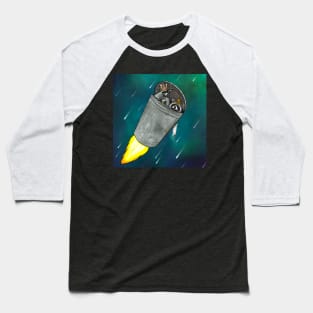 Raccoons And Rat In Trash Bin Launching Into Space Baseball T-Shirt